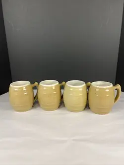 4 VINTAGE UHL POTTERY STONEWARE BARREL MUG CUP INDIANA #16 CLEAN!