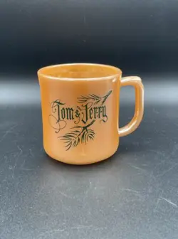 VINTAGE FIRE KING IRIDESCENT PEACH LUSTER TOM & JERRY PUNCH BOWL CUP MUG