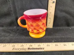 VINTAGE FIRE KING ORANGE KIMBERLY DIAMOND PATTERN GLASS COFFEE MUG MCM 2 AVAIL