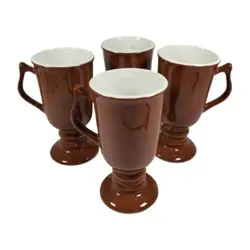 SET OF 4 HALL #1273 VINTAGE BROWN PEDESTAL IRISH COFFEE MUG CUP MCM TUMBLER LOT