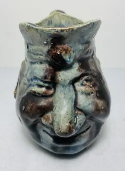 VINTAGE 3D FACE MUG HAND THROWN COFFEE CUP POTTERY STONEWARE HANDMADE