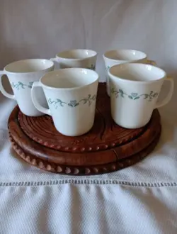 CORNING COUNTRY COTTAGE COFFEE CUP MUGS VINTAGE BLUE HEARTS LOT OF 5