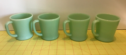 LOT OF 4 - VINTAGE - FIRE KING - JADEITE GREEN - D HANDLE MUG - OVEN WARE GLASS
