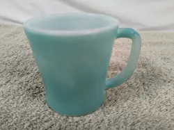 VINTAGE FIRE KING TEAL TURQUOISE  D HANDLE COFFEE MUG OVEN WARE MADE IN USA