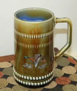 VINTAGE WADE IRISH PORCELAIN BEER STEIN MUG FLYING MALLARD DUCK