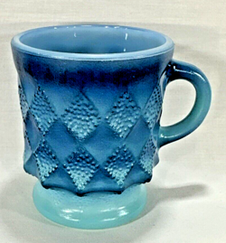 VINTAGE ANCHOR HOCKING FIRE KING BLUE KIMBERLY DIAMOND GLASS COFFEE MUG CUP