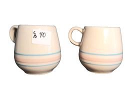 VINTAGE TWO MCCOY NELSON POTTERY PINK BLUE STRIPES MUG 12.5OZ    CB40