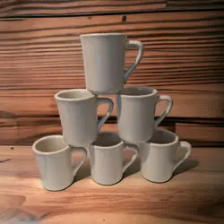 SIX VINTAGE OFF WHITE DINER COFFEE CUPS MUGS CLASSIC CHUNKY RESTAURANT WARE