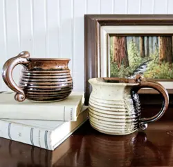 VINTAGE JENSEN WILKINS STUDIO ART POTTERY STONEWARE MUGS SET OF 2 SIGNED