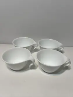 SET OF 4 CORELLE ORIGINAL VINTAGE HOOK HANDLE WHITE COFFEE CUPS-HTF-VERY NICE