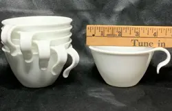 6 X   CORELLE BY CORNING   ORIGINAL VINTAGE  OPEN HOOK HANDLE  WHITE COFFEE CUPS