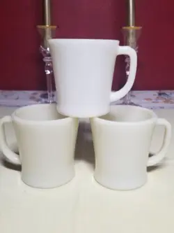 COFFEE CUPS, FIRE KING OPAL, FIREKING WHITE COFFEE MUGS SET OF THREE, VINTAGE