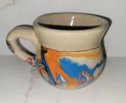 VINTAGE NEMADJI POTTERY CUP MUG SWIRL TURQUOISE TEAL ORANGE BROWN