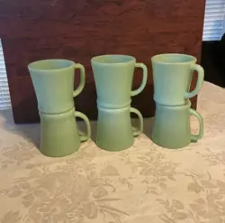 VINTAGE LOT OF 6 FIRE KING JADEITE COFFEE MUGS CUPS D HANDLE