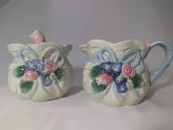 VINTAGE CERAMIC FITZ & FLOYD VICTORIAN LACE SUGAR AND CREAMER SET HANDCRAFTED