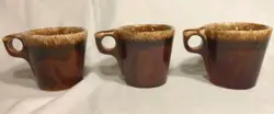 SET OF 3 VTG HULL POTTERY BROWN DRIP GLAZE COFFEE MUGS CUPS OVEN PROOF USA