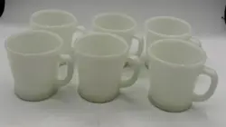VINTAGE ANCHOR HOCKING OVEN PROOF MILK GLASS COFFEE MUGS D HANDLE SET OF 6