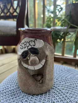 VINTAGE UGLY FUNNY FACE POTTERY MUG STONEWARE COLLECTIBLE FOLK ART MUG