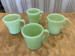 LOT OF 4 - VINTAGE - 1950'S FIRE KING OVEN WARE JADEITE - D HANDLE - COFFEE CUPS