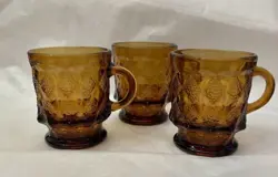 VTG RETRO 3 ANCHOR HOCKING FIRE KING AMBER BROWN DIAMOND KIMBERLY COFFEE CUP MUG