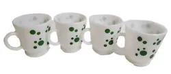 4 VINTAGE HAZEL ATLAS GREEN POKA DOT MILK GLASS CUP MUG 1950'S MCM KITCHEN 3