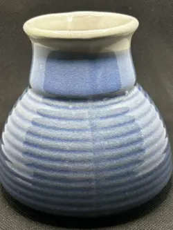 VINTAGE HAND MADE POTTERY TRAVEL MUG BLUE & WHITE GLAZE