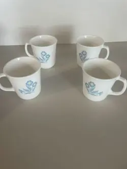 4 VINTAGE 1960'S CORELLE BY CORNING BLUE CORNFLOWER CORNSILK COFFEE MUG CUP 9 OZ