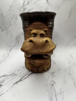 VINTAGE POTTERY ART MUG 3D “UGLY FACE” HIPPO - UNKNOWN ARTIST.