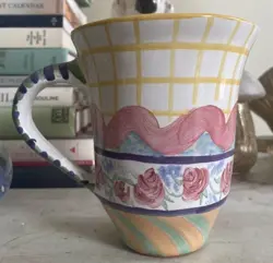VINTAGE MACKENZIE CHILDS KEUKENHOF HAND PAINTED POTTERY LARGE MUG