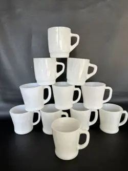 ANCHOR HOCKING FIRE KING COFFEE MUGS/CUPS WHITE MILK GLASS VINTAGE LOT OF 11