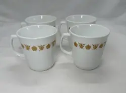 4 VINTAGE CORELLE BUTTERFLY GOLD COFFEE MUGS CUPS