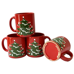 WAECHTERSBACH CHRISTMAS TREE RED MUGS WEST GERMANY VINTAGE SET OF 4