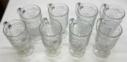 VINTAGE PRINCESS HOUSE FANTASIA CLEAR GLASS MUGS LOT OF 8 FLORAL