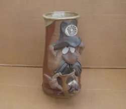 MAHON MADE STONEWARE BEER CLAY FACE STEIN MUG COWBOY 1980 VTG WITH LABEL SIGNED
