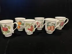6 - VINTAGE PORTMEIRION POMONA FRUIT BREAKFAST / COFFEE MUGS FLARED SHAPE