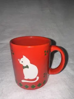VTG WAECHTERSBACH WEST GERMANY CHRISTMAS RED WITH WHITE CAT CERAMIC MUG FLAW