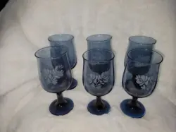 6 VINTAGE PFALTZGRAFF YORKTOWN BLUE STEMMED WINE GLASSES WATER TUMBLERS DRINKING