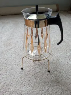 VTG PYREX CARAFE MCM ATOMIC COFFEE POT 10 CUP GOLD ATOMIC STARBURST