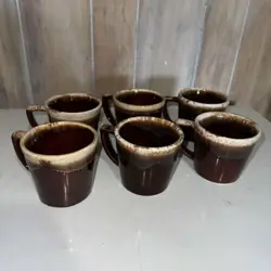 VINTAGE MCCOY POTTERY BROWN DRIP GLAZE USA COFFEE MUG CUP SET OF 6 NO CHIPS