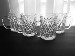 SET OF 4 VINTAGE PAUL SEBASTIAN CRYSTAL DIAMOND CUT GLASS MUGS 12 OZ