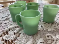 SET OF 5 VINTAGE JADEITE FIRE KING COFFEE MUG CUP D HANDLE