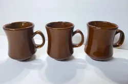 3 VINTAGE DCC USA POTTERY BROWN RESTAURANT WARE COFFEE CUPS MUGS CUP MUG MCM