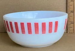 VINTAGE HAZEL ATLAS RED CANDY STRIPE MILK GLASS CEREAL BOWL
