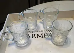 LOT OF 4 VINTAGE ARCOROC FRANCE CANTERBURY CROCUS 10 OZ CLEAR GLASS MUGS CUPS