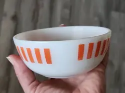 VINTAGE HAZEL ATLAS ORANGE CANDY STRIPE MILK GLASS CEREAL BOWL 5IN HTF RARE