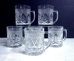 CRISTAL D'ARQUES LUMINARC USA CLEAR ANTIQUE PRESSED GLASS COFFEE MUGS - SET OF 6