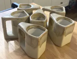 VINTAGE SIGNED RODOLFO PADILLA STONEWARE DRIP GLAZE COFFEE CUPS SET OF 6