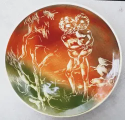 VINTAGE MARIE GARDNER MID CENTURY AUSTRALIAN POTTERY DISH ABORIGINAL MOTIFS