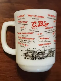 VINTAGE ANCHOR HOCKING FIRE KING CBER COFFEE MUG CB RADIO CUP 1970'S