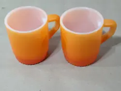 LOT OF 2 VINTAGE ANCHOR HOCKING FIRE KING WARE ORANGE STACKING COFFEE CUPS MUG